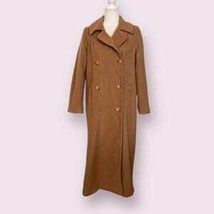 Bill Blass Women's Pea Coat Tan Wool with Cashmere Blend Double Beaded Size M